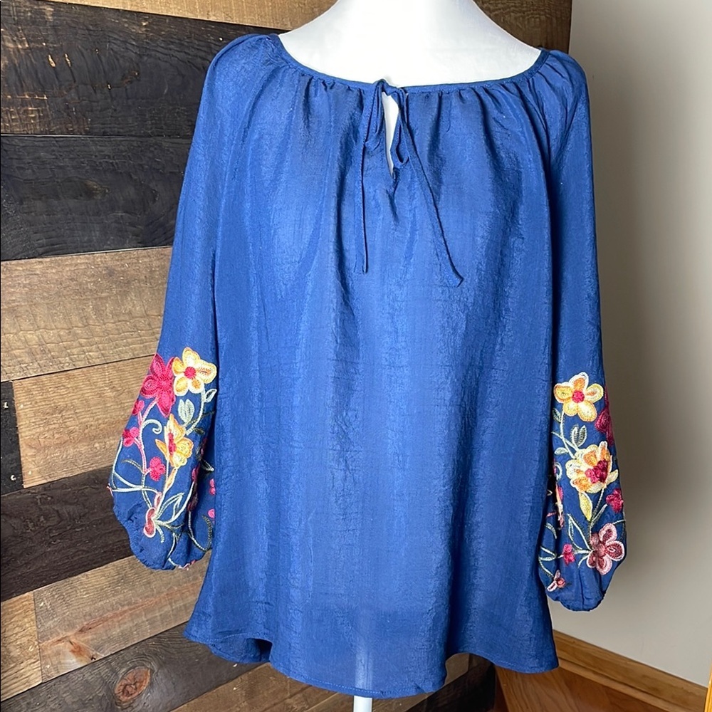 Embroidered Navy Blue Blouse